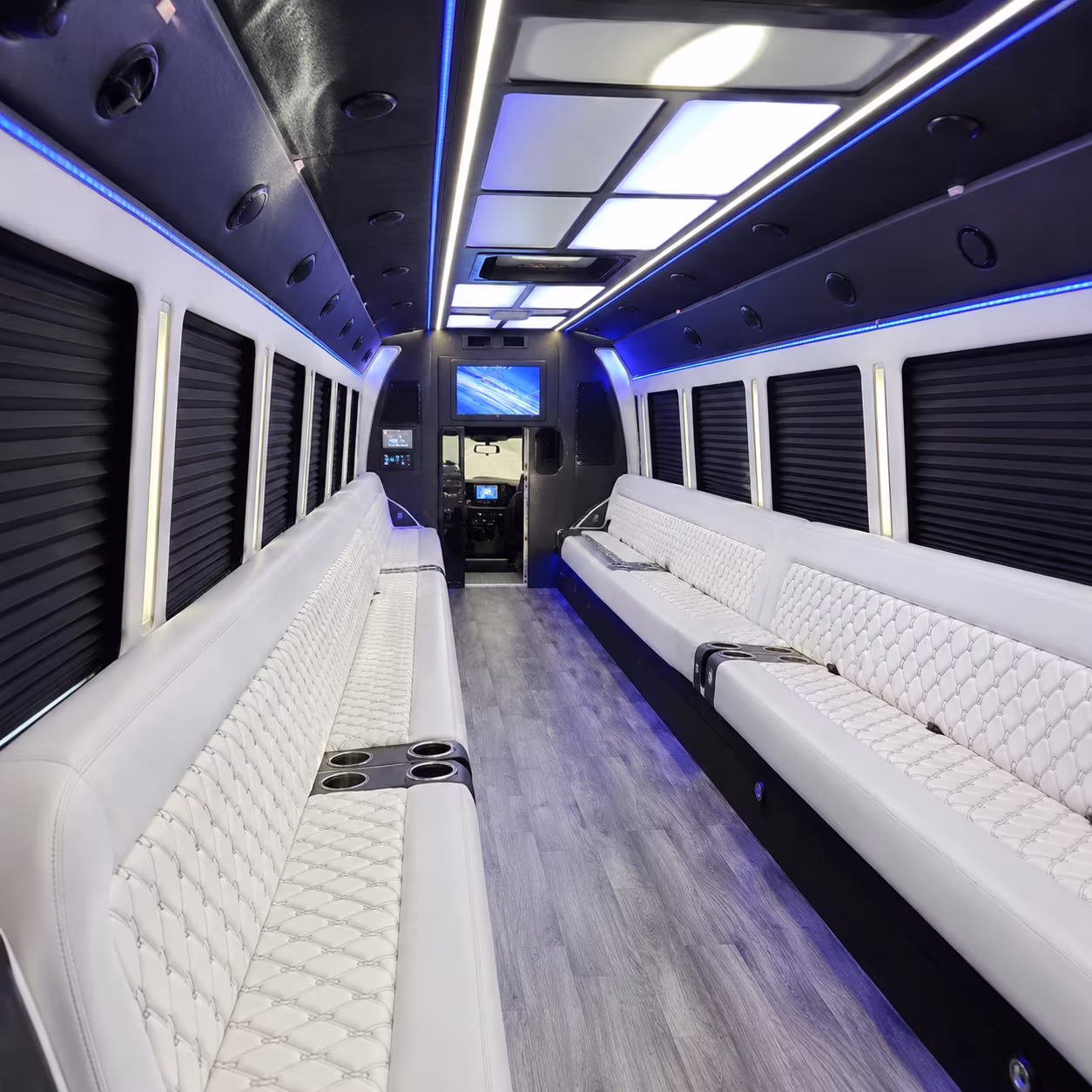 Passenger watching the Sandy Springs scenery during a regional party bus road trip
