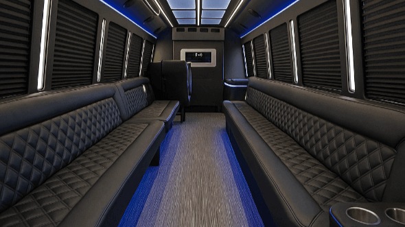 Interior of Charter Bus Company Alpharetta's 50 Passenger Party Bus in Alpharetta